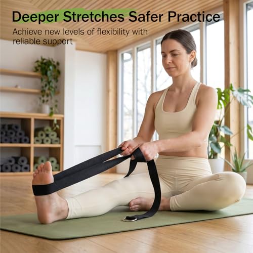 Slim Panda Yoga Strap for Stretching,Cotton Yoga Strap with Adjustable D-Ring Buckle,Non-Elastic Yoga Belt for Pilates,Gym Workouts,Physical Therapy,Improve Flexibility - color: Black, size: 8 Feet