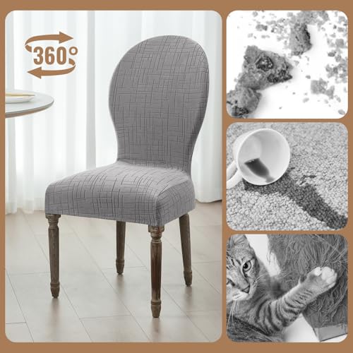 Round Back Dining Chair Cover Set 2/4/6, Curved Back Chair Covers Stretch Armless Dining Chair Slipcovers Mid Century Modern Chair Seat Protector for Kitchen, Home and Banquet (Light Gray, Set of 2) - color: 2-light Gray, size: Set of 2