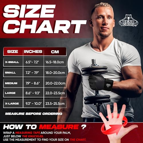 Bear Grips Weight Lifting Gloves for Men & Women | Half Finger Lifting Gloves | Full Finger Workout Gloves for Men | No Finger Exercise Gloves l Compression Weightlifting Gloves | Gym Gloves for Men - color: Armor Black-Full Finger, size: Small