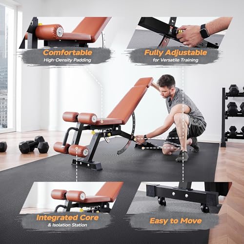 Adjustable Weight Bench with Transport Wheels for Home Gym - color: Basic - Black/Grey