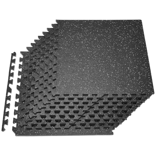 VEVOR 0.56Inch 48sq.ft 12 Tiles Gym Flooring for Home Gym, Rubber Top with High Density EVA Foam, 24 x 24In Gym Floor Exercise Equipment Mats, Interlocking Gym Mats, Puzzle Workout Mats, Black & White - color: Black & White, style: 12 Tiles (48 Sq Ft)