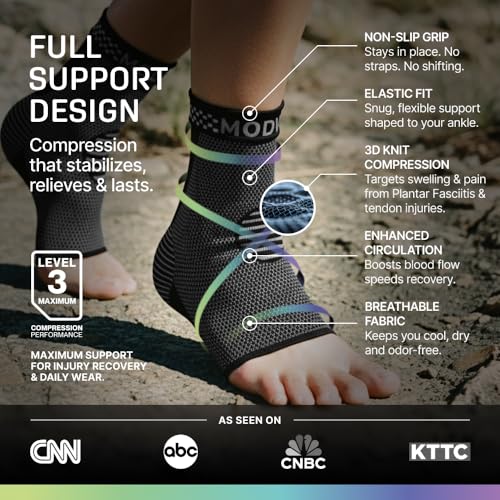 Modvel Foot & Ankle Brace Socks for Sprained Ankle Compression Sleeve - Foot Support for Women & Men - Tendonitis & Arthritis Ankle Brace Sports Running, Torn Ligaments & Women Stabilizing Ankle Wrap - color: Blue, size: Medium