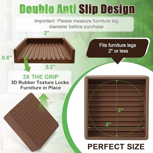 xxxHOLIC Non Slip Furniture Pads, 2" x 2" Brown Square, Set of 4 | Furniture Cups for Hardwood Floors, Rubber Furniture Grippers, Anti Slide Bed Frame & Couch Stoppers - color: Brown, size: 2"*2"Square