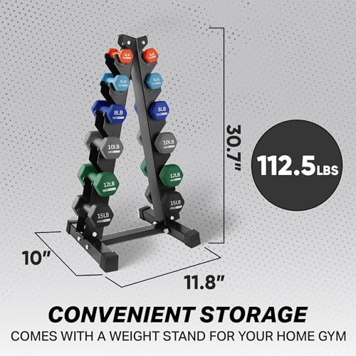 HolaHatha 1, 2 and 3 lb Neoprene Dumbbell Strength Training Weight Set with Rack - color: Blue/Red, size: 106 LB
