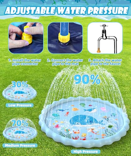 EPN Splash Pad for Kids, 102.3" Extra Large Sprinkler Play Mat, Thick PVC Water Splash Pad for Toddlers & Kids Ages 4-8, Outdoor Backyard Summer Water Toy for Lawn and Beach Play - style: 102.3"