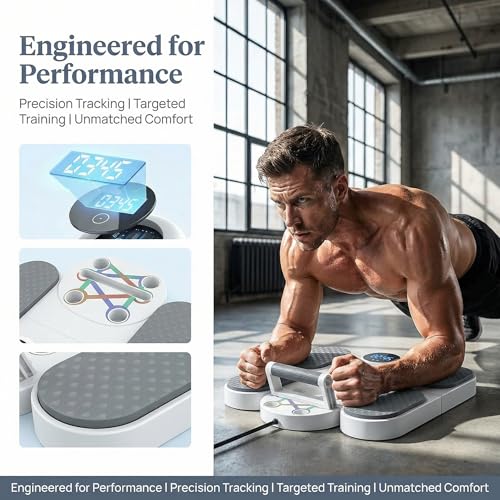 3-In-1 Multifunctional Push-Up Board & Resistance Band Trainer with Thickened Elbow Pads, Non-Slip, Pushup Handles, & Reps Time Monitoring, Portable Foldable Home Gym Fitness Equipment