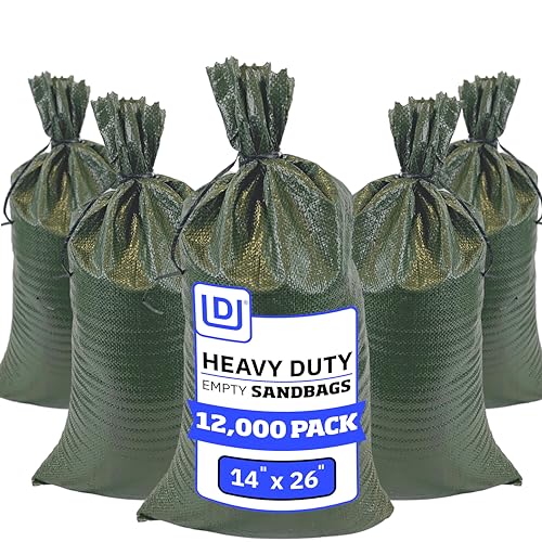 DURASACK Heavy Duty Sandbags with Ties, 14x26, Empty, Green, 12000 Count | Woven Polypropylene Sandbags for Flood Control with 1600 Hours of UV Protection, 50 lbs Capacity - color: Green, size: 12,000 Sandbags