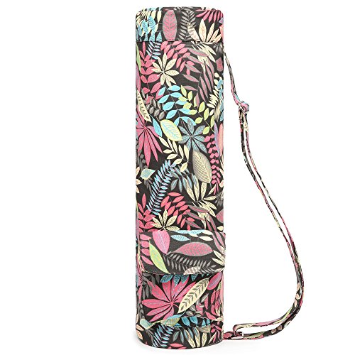 Yoga Mat Bag for Women & Men, Full-Zip Canvas Pilates Bag with Pockets | Lightweight Yoga Mat Carrier with Adjustable Shoulder Strap, Fits 1/4 & 1/3 Inch Thick Mats, for Studio Gym Travel Workout - color: Colorful leaves
