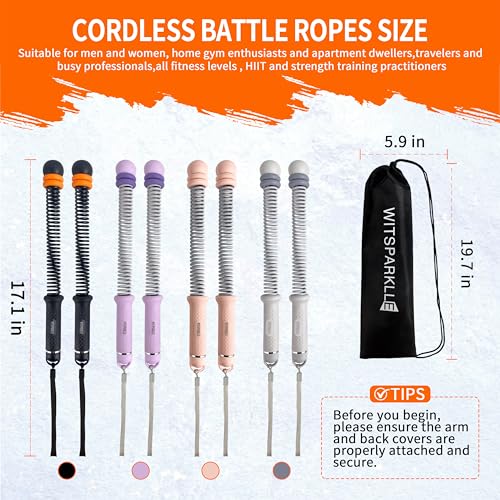 Portable Adjustable Ropeless Battle Ropes with Black | Weighted Cordless Workout Rope with Anti-slip Handles for Low-impact Cardio, HIIT, Home Gym and Office Fitness - color: Black