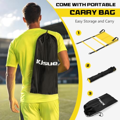 2 Pack 20ft Agility Ladder Set, 40ft Total Adjustable Speed Ladder with 12 Cones, 8 Stakes, 1 Carry Bag - Parallel Footwork Drills Gear for Football Soccer Basketball Training Equipment - color: Yellow