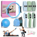 DICYWUDI Pilates Essentials Kit for Home Women, Pilates Equipment for Workouts, 6 Fabric Resistance Bands, 12 Inch Magic Circle Yoga Ring, Mini Exercise Ball, Great Exercise Equipment - color: 8pcs Blue set