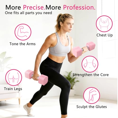 20LBS Adjustable Dumbbell Set, 4 in 1 Free Weights Dumbbells Set for,4lb 6lb 8lb 10lb, with Metal Non Slip Handle，Quick Change，Home Gym Strength Training Equipment for Men and Women - color: Pink