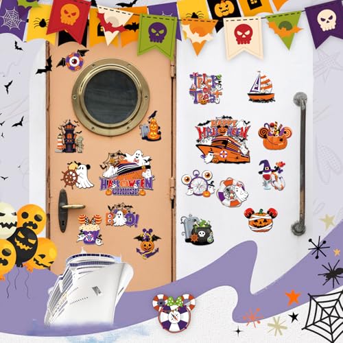 RiVolTa Halloween Cruise Door Magnetic - 16 Pcs Mouse Pumpkin Ship Cabin Decorations Magnets Stickers Funny Ghost Boo Anchor Stateroom Decals Accessories for Carnival Holiday Party Sign Garage Decor - style: Halloween
