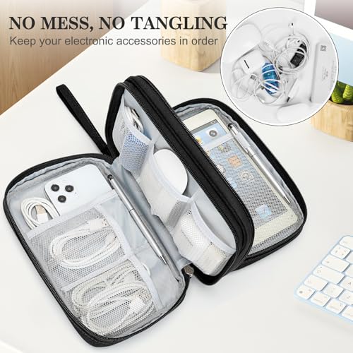 FYY Electronic Organizer, Travel Tech Pouch Bag, Large, Black | Wrist Strap, Waterproof, Double Layers Portable Electronics Travel Carrying Case for Cord, Charger, Daily Business Trips Use - color: Black, size: Large