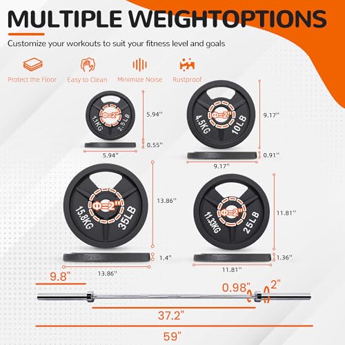 Signature Fitness 2-Inch Cast Iron Barbell Set, Including Multiple LBS Weight Plates and 6FT Barbell Set, Multiple - size: 170LB SET