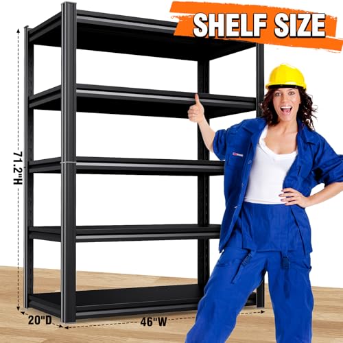 Garage Shelving-2050 lbs 5 Tier Storage Shelves,Adjustable Heavy Duty Metal Shelving Unit and Storage Large Rack,Utility Steel Shelf for Warehouse Industrial Pantry Basement Organizers 71"x46"x20" - size: Metal/46"Wx20"Dx71"H