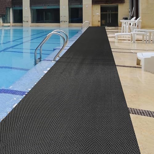 PVC Drainage Floor Mat Non-Slip Commercial Wet Area Mat for Outdoor and Indoor Restaurant Kitchen Bar Swimming Pool Splash Matting Water Drain Flooring Mat (Black, 4FTX16.4FT) - size: 4FTX16.4FT