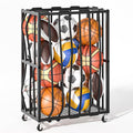 Ball Sports Organizer Storage Cart, Garage Metal Rolling Bin with Thicker Elastic Rope, Ball Holder Rack with Wheels for Volleyball, Basketball, Football, Toys, Gym, Outdoor & Indoor Equipment Storage