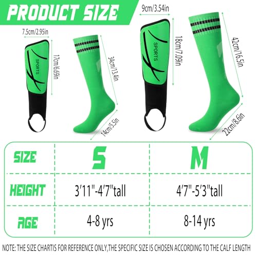 Soccer Shin Guards and Socks Kids Youth Lightweight Soccers Pads Defender with Ankle Protection Ski Shin Guards Football Equipment for Age 4-14 Toddler Boy Girl - color: Green, size: Small