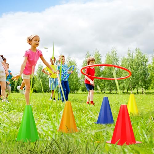 Hoteam 30 Pieces 9 Inch Traffic Cones Plastic Sport Agility Training Safety Cones Soccer Practice Equipment for Basketball Football Drills Exercise, Outdoor Activity and Events - color: Five Colors