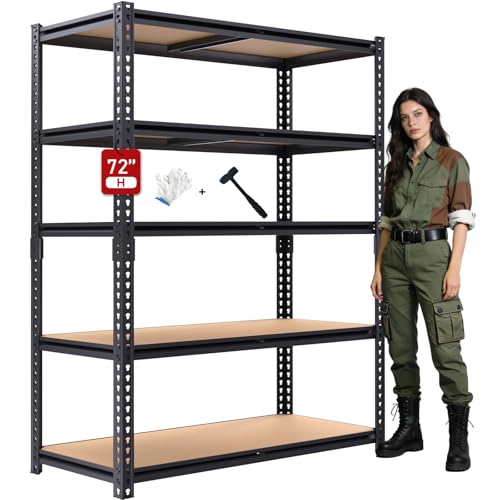 72" H Garage Storage Shelves,Storage Shelves Heavy Duty,2400LBS Metal Shelving Units,Adjustable Garage Shelving Heavy Duty for Garage Storage,Warehouse,16"x35.5"x72 - size: 72" H x 35.5" W x 16" D