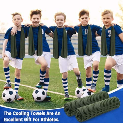Hosuly 100 Pack Cooling Towels, 40"x12" Cooling Towels for Neck and Face Breathable Soft Chilly Sweat Rag Microfiber Sport Rags for Gym Yoga Golf Running - color: Olive Green