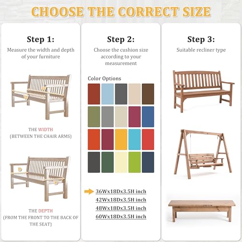 Premium Outdoor Bench Cushions for Patio Furniture 3.5inches Memory Foam Bench Cushion Waterproof Fade Resistant Porch Swing Cushions with Straps 36×18 Inch Yellow - color: Yellow, size: 36'' x 18'' x 3.5''