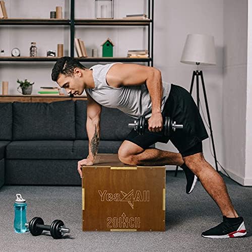 Yes4All Plyo Box, 3-in-1 Wooden Box Jump for Home Gym, Lunges, Squats, Dips - color: C. Wood - Moss Brown, style: 16" x 14" x 12"