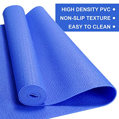 Funtery 3 mm Thin Yoga Mats Bulk, 68 x 24 Inches Lightweight PVC Exercise Mats Non Slip Workout Fitness Pads for Yoga Pilates Stretching Classes Gym Home Studio - color: Dark Blue