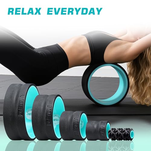5 Pack Back Roller- Yoga Wheel for Back Pain Reliefn & Stretching, Back Wheel for Deep Tissue Massage, Foam Roller for Physical Therapy & Exercise | Blue - color: Blue and Black