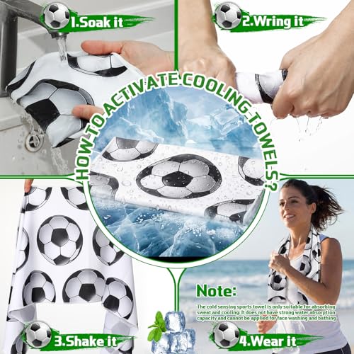 Woanger 24 Pcs Soccer Cooling Towels and Fans Sets Mini Handheld Fans Bulk 3 Speeds USB Lash Towel for Soccer Gifts for Sporting Team Games Party Favor - style: Soccer