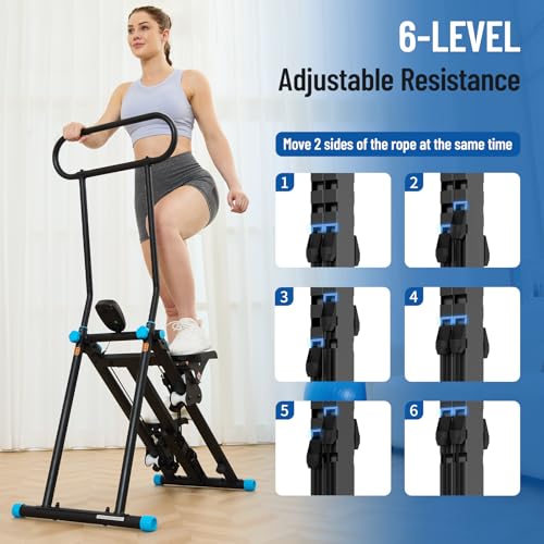 HXD-ERGO Stair Stepper for Home, New Version 6 Adjustable Resistance Vertical Climber Cardio Exercise Machine, Folding Stair Climber for Full Body Workout with Adjustable Handlebar - color: 6 Level Resistance-Black