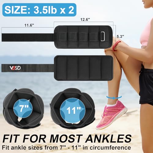 VBSD Adjustable Ankle Weights for Men Women, 2 4 6 8 10 lbs 1 Pair Leg Weight Straps, Weighted Ankle Weight Set with Removable Sandbags for Walking Running Yoga Physical Therapy Gym Home Workout - color: Black, size: 3.5LBx2