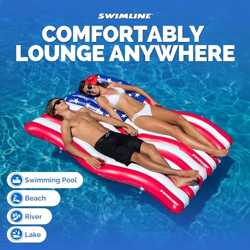 SWIMLINE Inflatable Swimming Pool Float Lounger Raft Mattress, Fun Mat, American Flag Connector Set