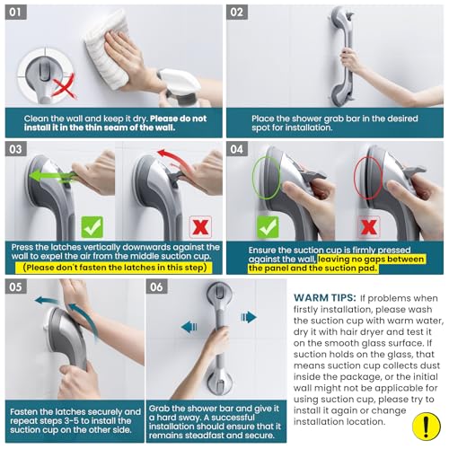 TAILI Shower Grab Bar 2 Pack 16 Inch Suction Grab Bars for Bathtubs & Showers, Heavy Duty Shower Handle Removable Shower Handrails for Elderly and Seniors, No Drilling Waterproof, Silver,G9 - color: Silver, size: 16.8"