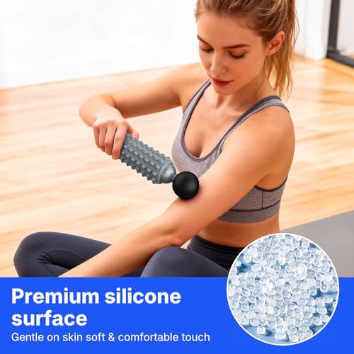 Mini Electric Massage Roller 4 Speeds Vibrating Massage Ball, 2-in-1 Portable Muscle Massager Gun & Roller for Muscle Relief, Detachable Heads, Rechargeable, For Fitness, Office, Travel (Gray) - color: Gray