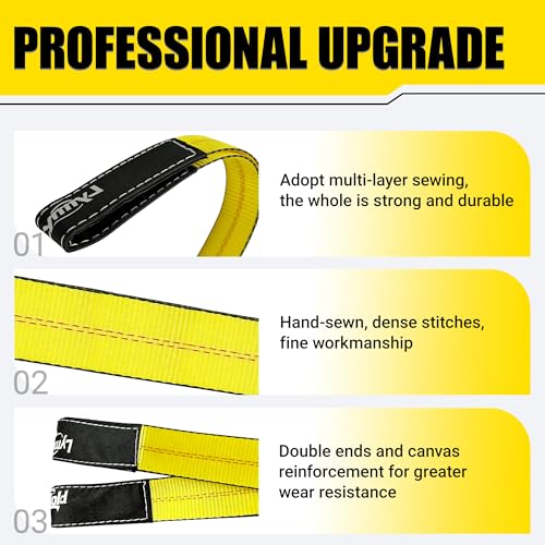 2''x 10FT Lift Sling Web Strap/Wear Guard End, Heavy Duty Flat Eye Lifting Sling with 15,000 lbs Reinforced Loops for Tree Saver Lifting Furniture Appliances Machine 2PK - size: 10ft