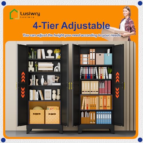 Metal Storage Cabinet with 2 Doors and 4 Adjustable Shelves - 71" Steel File Cabinet,Tool Cabinets for Office,Home,Garage,Gym,School (Black) - color: Black, size: 71H