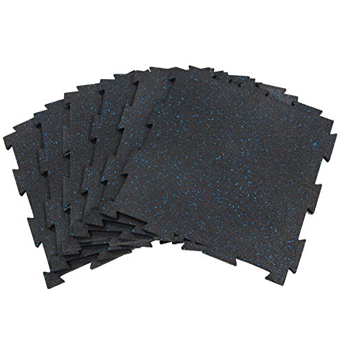 RevTime 6pcs Premium Puzzle Rubber Floor Tile 20"x20"x3/8", 10 mm Thick SBR & EPDM Rubber for Home Gym Floor, Fitness Floor, Exercise Equipment Mats and Garage Floors (17 sq.ft)