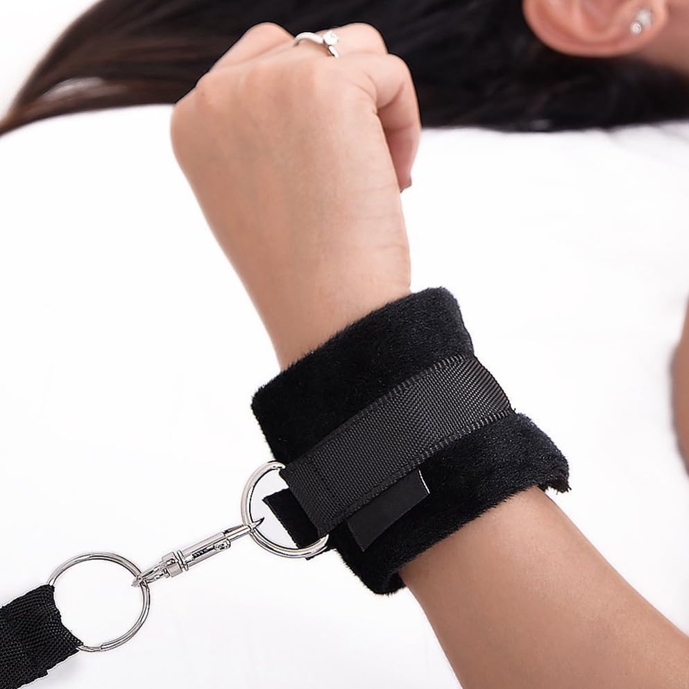Sex Resistance Bands Bed Restraints for Ankles and Wrist Bar Straps for King Queen Sized Bed Under Bed Women Men Sex Sexy Fuzzy Handcuffs Hand Cuff Set for Adults Grownups Bedroom Bracelets Sweater