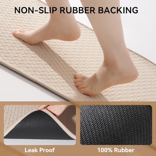 YDKGL Bathroom Runner Non Slip, Extra Soft Absorbent Quick Dry Bath Mats, Foam Weave Texture Thin Bath Rugs Washable with Rubber Backing, 20" x 59“ - color: Brown, size: 20"x 59"