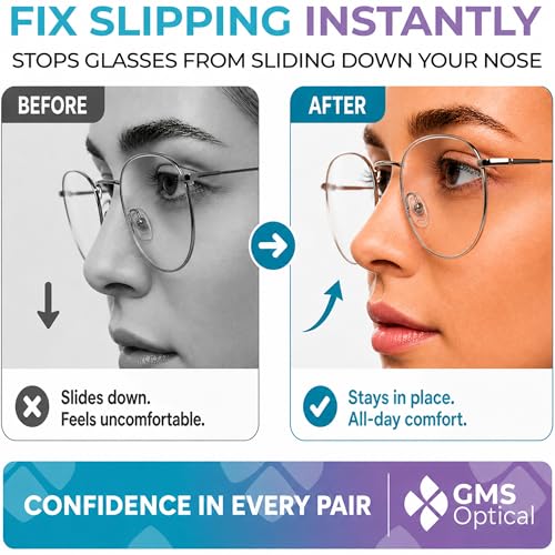 GMS Optical Screw-in Silicone Nose Pads for Glasses | 15mm Medium, 7.4mm Width | Non Slip Nose Grips for Sunglasses and Eyewear, Anti Slip Eyeglass Accessories w/Screws & Screwdriver (10 Pairs) - size: (M)15mm - 10 Pairs