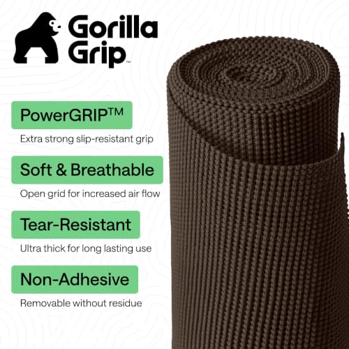 GORILLA GRIP powerGRIP Drawer Shelf and Cabinet Liner, Thick Strong Hold, Non-Adhesive Liners Protect Kitchen Cabinets and Cupboard, Bathroom Drawers, Easy Install, Breathable Mat, 12" x10', Chocolate - color: Chocolate, size: 12" X 10', style: 12" x 10'