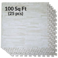 100 Sq. Ft 3/8 Inch Thick Printed Foam Tiles Interlocking Foam Mat, 24" x 24", 25 pcs, White Wood Grain Style Protective Flooring, for Home, Exercise or Trade Show - color: White Wood Grain