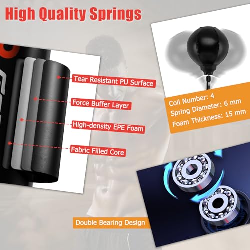 Goplus Boxing Speed Trainer, Freestanding Punching Bag 360° Spinning Bar with 2 Reflex Speed Balls, Shock Absorbers, Fillable Base, Height Adjustable Boxing Training Equipment for Teens Adults
