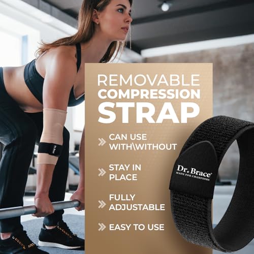 DR. BRACE® Elite Elbow Brace Support with Removable Strap for Women & Men, Pain Relief for Tendonitis, Arthritis, Golfer's & Tennis Elbow Treatment, Elbow Sleeve for Workouts Weightlifting (Beige, Medium) - color: Beige, size: Medium