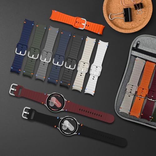 sport Band&Storage Organizer Compatible for Galaxy Watch 7 6 5 4 | No Gap Soft Silicone Strap Men Women,for Samsung Galaxy Watch 40mm 44mm/FE 40mm/Watch 6 Classic 43mm 47mm/5 Pro 45mm - color: 10colors