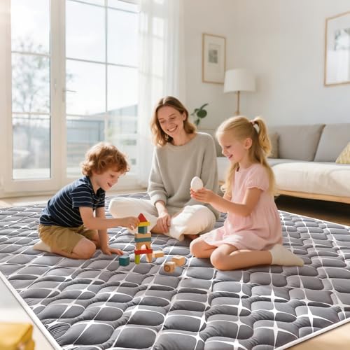 Baby Play Mat - 72" X 48",Premium Thicker Foam Machine Washable, Extra Large Anti-Slip Soft Cushioning Foam Playmats for Babies and Toddlers, Foldable Baby Crawling Mat for Playpen - color: Grey White, size: 72" x 48"