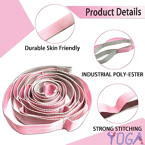 Stretching Strap Yoga Strap with Loops, Stretch Straps for Physical Therapy, Non-Elastic Exercise Strap for Pilates, Dance and Gymnastics with Workout Guide - color: Pink/Light Gray