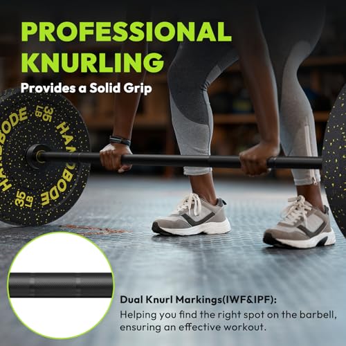 HANDBODE 7 FT Olympic Barbell 45 LB, 2-Inch Standard Weight Bar, 1000 LB | Needle Bearings, Knurled Grip, Hard Chrome Coating, Powerlifting, Bench Press, Deadlift, Squat, Hip Thrusts And Cleans - color: Black